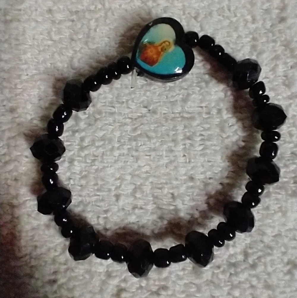 Small black stretch Jesus Mary christian catholic religious bracelet